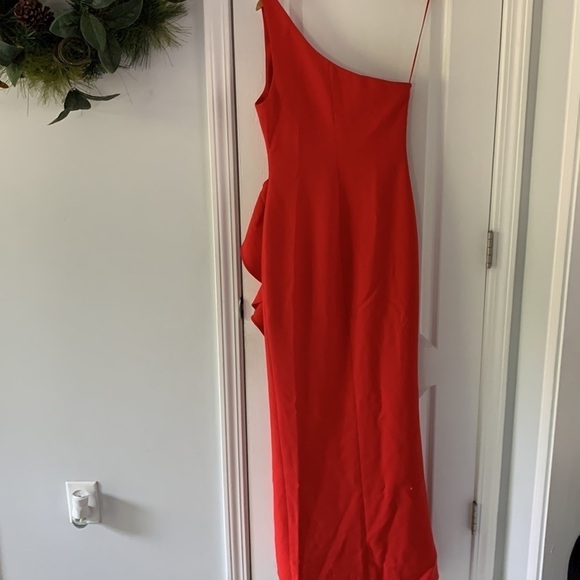 LIKELY size 4 red ruffle prom dress one shoulder  holiday Christmas maxi stretch - Picture 16 of 16